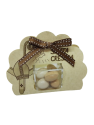 Scatolina trasparente in PVC avvolta in cartoncino con simbolo Cresima