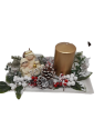 Centrotavola Natalizio con Candele Dorata su Piatto di Porcellana – Elegante Decorazione da Tavola (26 x 17 cm)